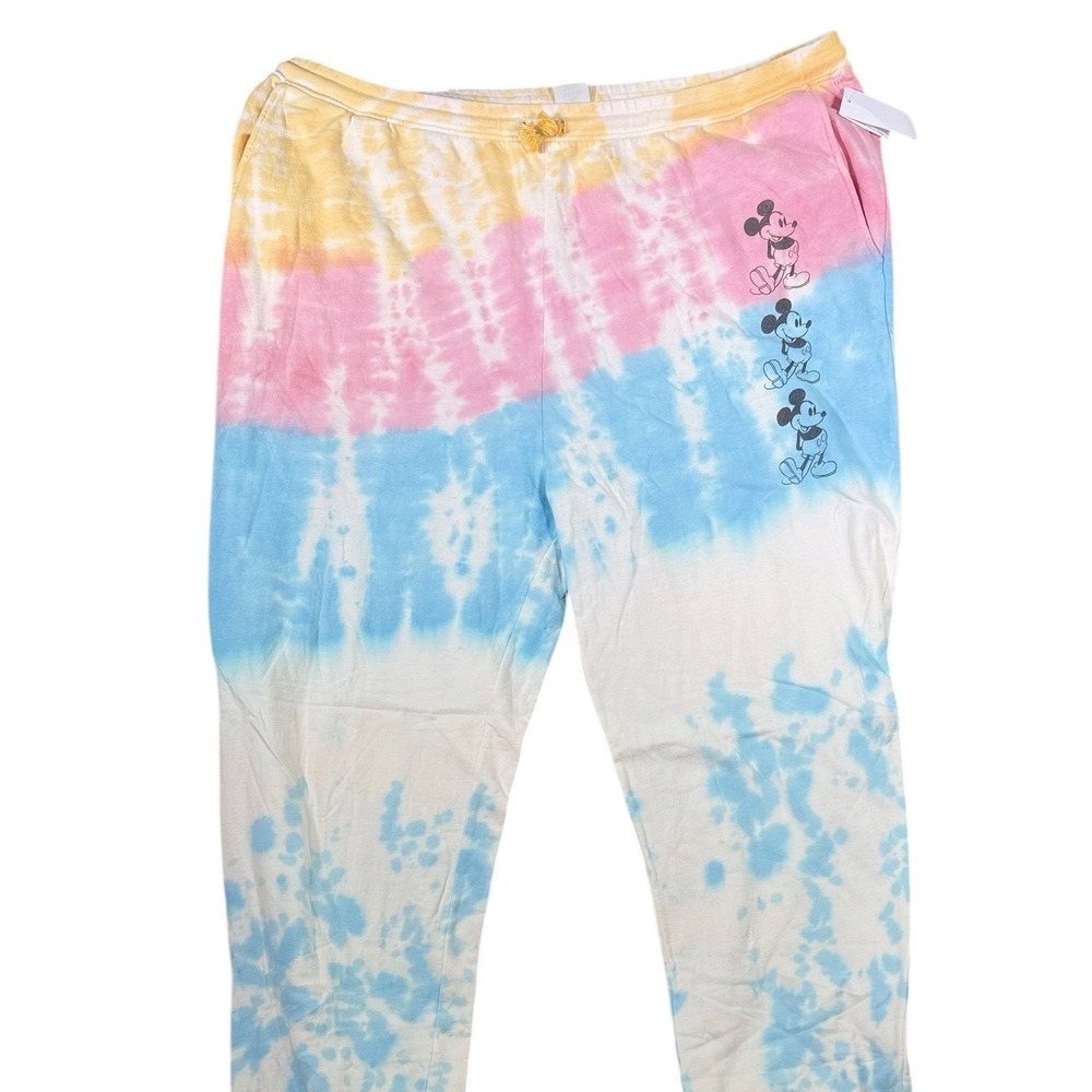 Disney Mickey Mouse Tie Dye Jogger Sweatpants Pastel Pink Blue Yellow‎ XXL NWT